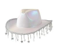 Women's Warm Christmas Hat Winter Disco Cowboy Hat with Fringe and Sequins Shiny Western Style for Festival Concert Country Music Costume