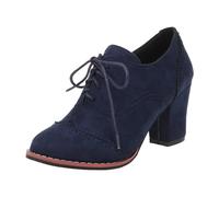 Women's Warm Comfortable Shoes with Heel and British Carved Lace for European and American Foreign Trade Chunky Heel Boots, Blue, 6 UK
