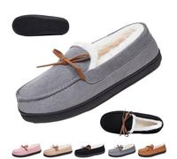 Women's Warm Fleece-Lined Winter Penny Loafers, Elegant Bow Soft Sole Cozy Moccasins Lightweight Comfort Thermal Winter Boots (Grey,40EU-41EU)