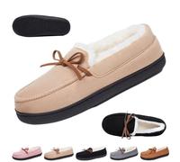 Women's Warm Fleece-Lined Winter Penny Loafers, Elegant Bow Soft Sole Cozy Moccasins Lightweight Comfort Thermal Winter Boots (Beige,40EU-41EU)