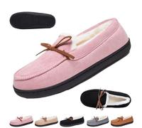 Women's Warm Fleece-Lined Winter Penny Loafers, Elegant Bow Soft Sole Cozy Moccasins Lightweight Comfort Thermal Winter Boots (Pink,38EU-39EU)