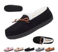 Women's Warm Fleece-Lined Winter Penny Loafers, Elegant Bow Soft Sole Cozy Moccasins Lightweight Comfort Thermal Winter Boots (Black,42EU-43EU)