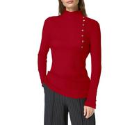Women's warm half turtleneck jumper - casual winter jumper, slim fit, solid colour, with buttons, chic and elegant comfortable knitted sweater, temperament, passe-partout pullover, RD2, XL