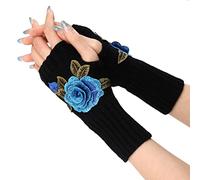 Women's Warm Knitted Gloves, Convertible Mittens, Fashionable Flower Thief Costume (Blue, One Size)