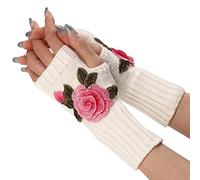 Women's Warm Knitted Gloves, Convertible Mittens, Fashionable Flower Thief Costume (Hot Pink, One Size)