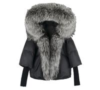 Women's Warm Loose Hooded Down Jacket Fur Collar Thickened Luxury Jacket Winter Black 1 M
