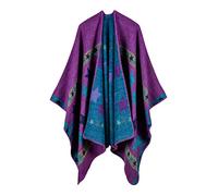 Women's Warm Open Front Knitting Shawls Wraps Floral Elegant Poncho Cape Coat Women Shawl Wraps Poncho Ladies Cape Oversized Cardigans Wool Warm Wearable Blanket Open Front Printed (Purple, One Size)
