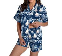 Womens Warm Pyjamas Set Women's Christmas Pajama Set Classic Satin Pyjama Sets with Pocket Button down Tank Top with Shorts Cami Sleepwear Short Sleeves Pj