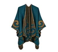 Women's Warm Shawl Wrap Delicate Printed Open Front Knitted Winter Thick Super Soft Cardigans Sweater Ruana Cape Zip up Jacket Women plus Size (Green, One Size) Women Coats Simple