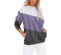 Womens Warm Sweatshirts Color Block Jumper Tops Fashion Long Sleeve Blouse Casual Crewneck Sweatshirt Lightweight Fall Pullover 21st Birthday Gifts for Her,Light Purple,XL,u365a