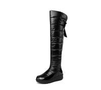 Women's Warm Waterproof Tall Boots with Bow Accent, Over The Knee Warm Faux Fur Lined Platform Boots with Side Zipper (5,Black)