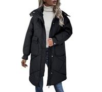 Women's Warm Winter Coat, Large Sizes, Hooded Coat with Zip, Quilted Transition Coat, Winter Quilted Coat, Plain Puffer Jacket, Oversized College Jacket, Thickened Outdoor Jacket, black, XXL