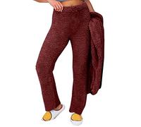 Women's Warm Winter Fleece Pants, Women's Fluid Stretch Waist Pants, Winter Fleece Trousers Pilou Warm Casual Clothes Solid Color Thick Loungewear Trouser, Wine, L