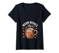Womens Warm Wishes Cinnamon Coffee Fall Mug V-Neck T-Shirt