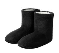Women's Warmer Slippers Booties Thick Floor Socks Indoor Plush Furry Winter Ankle Boots Feet Warm Lining Non-Slip Sole Around The House Home Casual Shoes Slip-on Footwear, Black, Medium