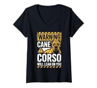 Women's Warning Cane Corso Will Lean On You V-Neck T-Shirt