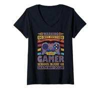 Womens Warning Do Not Disturb This Gamer, Funny Video Gaming Lover V-Neck T-Shirt