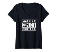 Women's Warning Explicit Content - Foul Mouthed Distressed Effect V-Neck T-Shirt