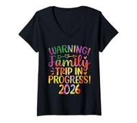 Women's Warning Family Trip in Progress 2026 V-Neck T-Shirt