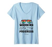 Womens Warning Girls Trip in Progress Vacation Chicago V-Neck T-Shirt