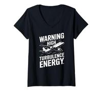 Womens Warning High Turbulence Energy Funny Airplane Pilot V-Neck T-Shirt