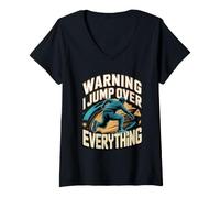 Women's Warning I Jump Over Everything Parkour Freerunning V-Neck T-Shirt