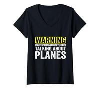 Womens Warning I May Spontaneously Start Talking About Planes V-Neck T-Shirt