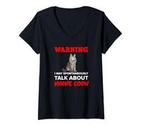 Womens Warning I May Spontaneously Talk About Maine Coon Cat V-Neck T-Shirt