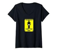 Womens WARNING I WET THE BED V-Neck T-Shirt