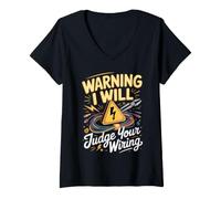 Women's Warning I Will Judge Your Wiring Electrician Sparky V-Neck T-Shirt