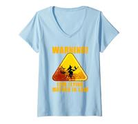 Womens Warning Low Flying Mother In Law Funny Witch Halloween V-Neck T-Shirt