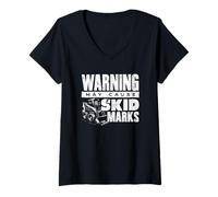 Women's Warning May Cause Skid Marks Skid Steer Loader Operator V-Neck T-Shirt