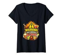 Women's Warning May Contain Alcohol Funny Bar Crawl Party Design V-Neck T-Shirt