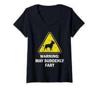 Womens Warning May Fart | Funny French Bulldog Dog Lover Gift V-Neck T-Shirt