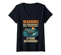 Womens Warning May Spontaneously Start Talking About Stone Skimming V-Neck T-Shirt
