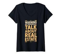 Women's Warning May Spontaneously Talk About Real Estate Humor V-Neck T-Shirt