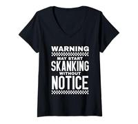 Womens Warning May Start Skanking Funny Music V-Neck T-Shirt