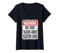 Womens Warning May Start Talking About Electric Cars Funny Driving V-Neck T-Shirt