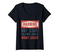 Womens Warning May Start Talking About Rugby League V-Neck T-Shirt