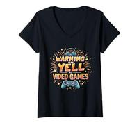 Womens Warning May Yell at Video Games - Gaming Lover V-Neck T-Shirt