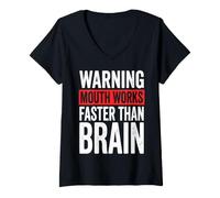 Women's Warning Mouth Works Faster Than Brain V-Neck T-Shirt