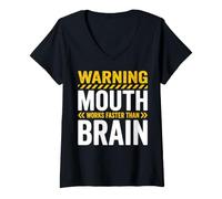 Women's Warning Mouth Works Faster Than Brain V-Neck T-Shirt