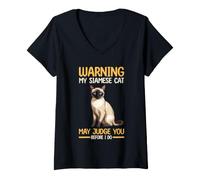 Women's Warning My Siamese Cat May Judge You Before I Do V-Neck T-Shirt