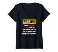 Womens Warning Please Don't Talk to me i Have no self-Control Funny V-Neck T-Shirt