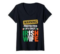 Women's Warning Protected by A Crazy Irish Wife Funny Husband V-Neck T-Shirt