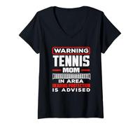 Womens Warning Tennis Mom Hearing Protection Tennis Player V-Neck T-Shirt