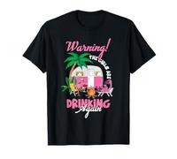 Womens Warning The Girls Are Drinking Again Flamingo Camping T-Shirt
