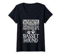 Womens Warning This Property patrolled and Protected Basset Hound V-Neck T-Shirt