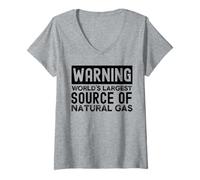 Womens Warning World's Largest Source of Natural Gas Farting Humor V-Neck T-Shirt