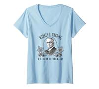 Women's Warren G Harding Return to Normalcy Historical Portrait V-Neck T-Shirt